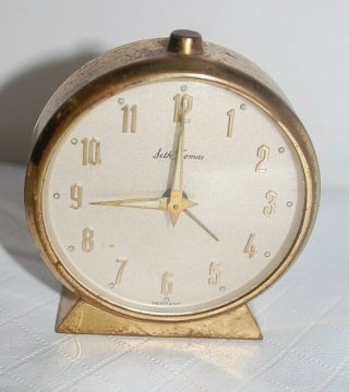 Vintage Mid Century Modern Seth Thomas Brass Wind Up Alarm Clock Germany