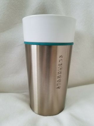 Euc Starbucks Coffee 2013 Stainless Ceramic Tumbler Travel Mug 12oz Silver White