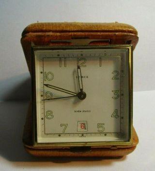 Vintage Semca Folding Travel Alarm Clock 7 Jewels Mechanical Wind Up