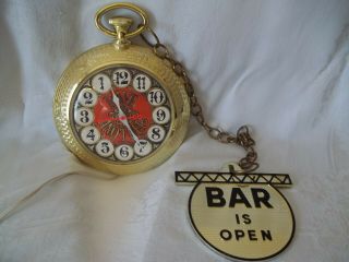 Vintage Spartus Backwards Moving Hands Bar Wall Clock (open/closed)