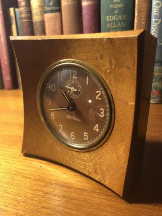 Vintage Mid Century Modern Seth Thomas Alarm Clock Wind Up Wood Brass Usa