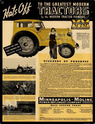 1938 Minneapolis Moline Tractors Metal Sign: Mm Special Model,  Minneapolis