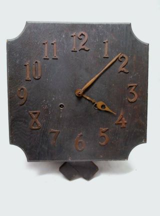 Old Key Wind Mission Oak Hanging Wall Clock - Estate Find
