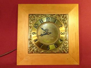 1950s General Electric Ge Wall Clock Mid Century Modern Maple Wood And Brass