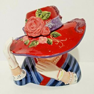 Ladies Red Hat Society Ceramic Cookie Jar Certified International Susan Winget
