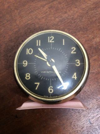 Vintage Westclox Alarm Clock Pink Metal Case Black Face Gold