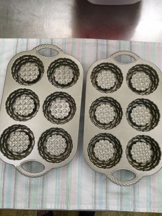(2) Nordic Ware Shortcake Basket Pans Cast Aluminum Non - Stick 3 Cup Made In Usa