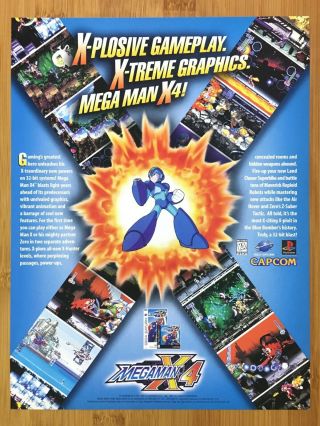 Mega Man X4 Ps1 Playstation 1 Sega Saturn 1997 Print Ad/poster Official Game Art