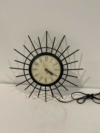 Vintage Mid Century United Starburst Atomic Wall Clock Electric Mcm