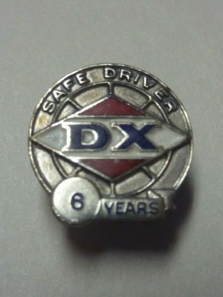 Vintage Sterling Silver Sunray Dx Oil Co.  6yr Safe Driver Award Pin - Screw Back