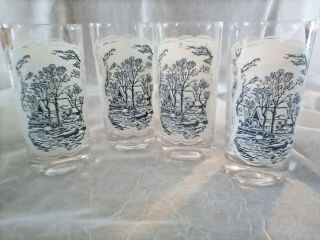 Currier And Ives (4) " Old Grist Mill " Glasses,  5 1/2 ",