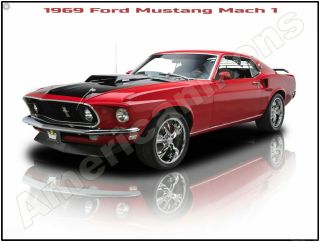 1969 Ford Mustang Mach I In Red Metal Sign: Pristine Restoration