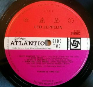 Led Zeppelin Lp 4 Zofo Uk Atlantic Plum Press A//3 B//4 Mountain Top Mispress,