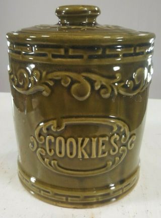 Vintage Cookie Jar Monmouth Avocado Green Retro Collectible
