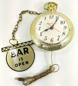 Vintage Spartus Backwards Bar Clock Pocket Watch Open Closed Sign 1960