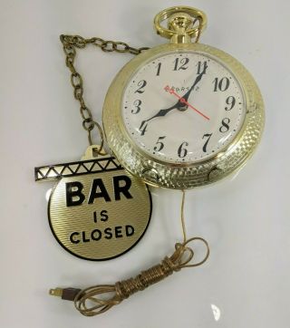 Vintage Spartus Backwards Bar Clock Pocket Watch Open Closed Sign 1960 2