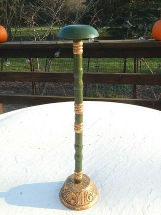 Vintage Hat Wig Millinery Display Stand - Green And Gold - Tall