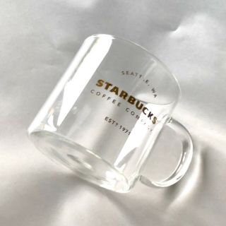 Starbucks Clear Glass Mug Gold Lettering Seattle Coffee Cup