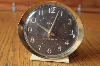 Vintage Westclox Big Ben 58055 Ivory Alarm Clock Retro Gold Rim & Black Face