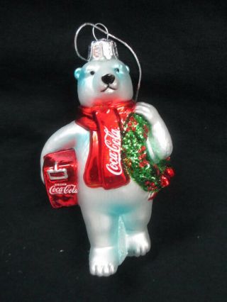 Coca - Cola Kurt S.  Adler Handcrafted Glass Polar Bear Christmas Holiday Ornament 2
