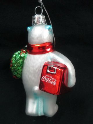 Coca - Cola Kurt S.  Adler Handcrafted Glass Polar Bear Christmas Holiday Ornament 3