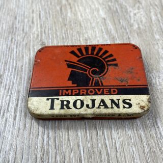 Vintage - Improved Trojans Prophylactics Youngs Rubber Advertising Tin - 1940s