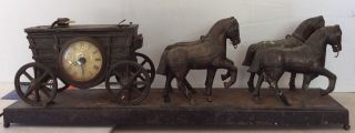 Vintage United Clock Corp Horse Drawn Covered Wagon Clock