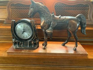 Vintage Copper Horse Electric Horseshoe Mantel Clock 1940 