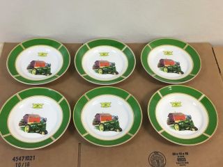 Set Of 6 John Deere Tractor 8 3/4 " Round Plates By Gibson Model B 1935