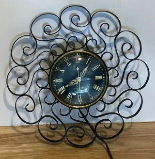 Vintage General Electric Telechron Clock,  Model 2h60,  Wrought Iron,  Keeps Time