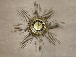 Vtg Mid Century Modern United 8 Day Wind Up Starburst Sunburst Clock 4 Repairs