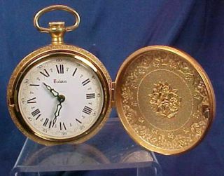 Vintage Bulova Travel Clock Alarm Pocket Watch Design Brass Gold Finish 3