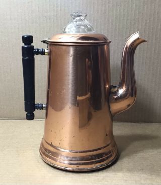 Antique Rochester Copper Stamped Coffee Pot With Wood Handle