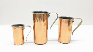 Set Of 3 Vintage Copper Stackable Metal Measuring Cups 3/4 1/2 1/4 Cup