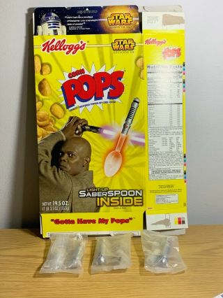 Kelloggs Corn Pops Cereal Box W/compl Set Of 3 Lu Spoons 2005