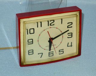 Vintage Mid Century Ge General Electric Kitchen Clock W/ Red Second Hand,  Smooth