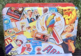 Arnotts 2004 Vintage Advertising Labels Biscuit Tin 500g Assortment Hinged Lid