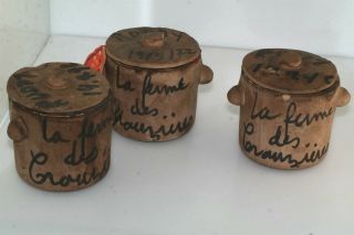 3pc Vtg French Spice Crock Container Brown Ruddy Herbs De Provence France
