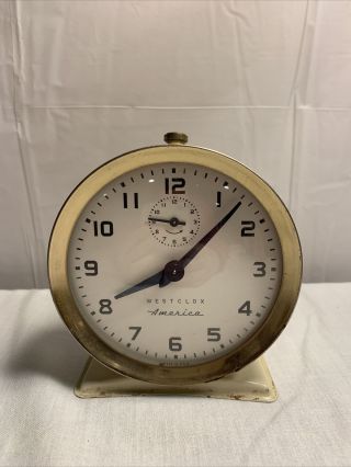 Vintage Mid - Century Westclox America Desk Alarm Clock