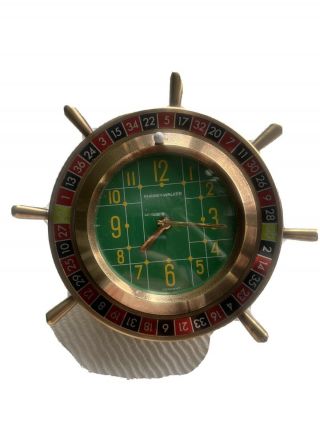 Vintage Ships Wheel Phinney Walker Brass Roulette Desk Alarm Clock Wheel Moves