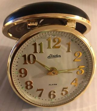 Vintage Linden Travel Alarm Clock Pocket Flip Open Navy Glow Same Day