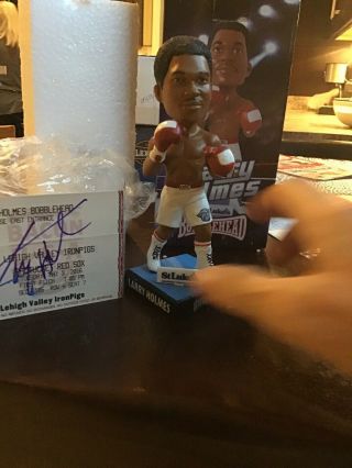 2016 Larry Holmes Bobblehead Doll Iron Pigs Boxing Signed Ticket - Stub