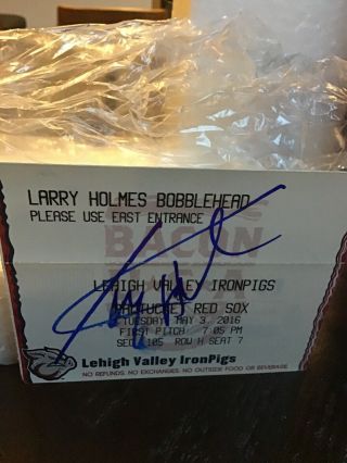 2016 LARRY HOLMES BOBBLEHEAD DOLL IRON PIGS BOXING SIGNED TICKET - STUB 3