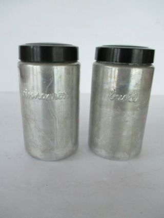 Vintage Heller Hostess Ware Spice Shakers Spun Aluminum Italy Cinnamon Basil