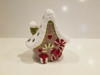 Vintage Christmas Ceramic Cottage Or Gingerbread House Candy Cane Holder
