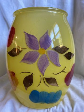 Vintage Bartlett Collins Hand Painted Yellow Glass Cookie Jar,  No Lid
