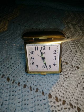 Vintage Elgin Travel Alarm Clock,  Black Case,  Glow In Dark.  And