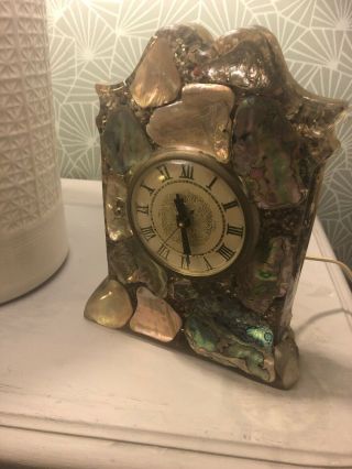 Vintage Lanshire Electric Lucite Resin Plymptons Abalone Shell Mantel Clock Mcm