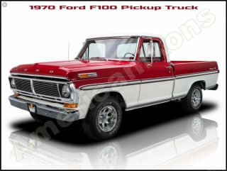 1970 Ford F100 Pickup Truck Metal Sign: Ranger Xlt Model In Red & White