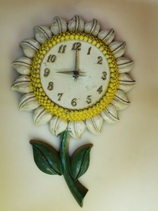 Vintage 1967 Sexton Usa Cast Aluminum Sun Flower Clock Retro Needs Movement